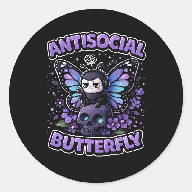 Sticker Rond Papillon Antisocial (Devant)