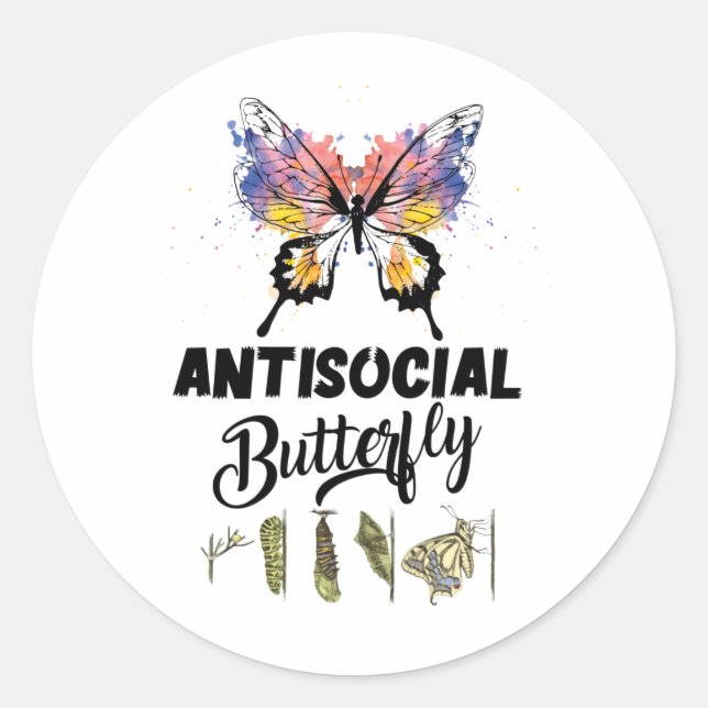 Sticker Rond Papillon antisocial Introvert désorganisé (Devant)