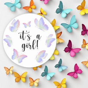 Sticker Rond Papillon aquarelle C'est une fille Baby Shower