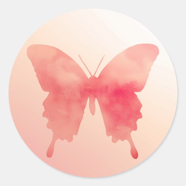 Sticker Rond Papillon aquarelle - Corail et Pêche (Devant)
