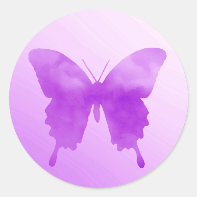 Sticker Rond Papillon aquarelle - Lavande et Violet (Devant)