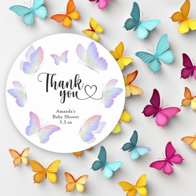 Sticker Rond Papillon aquarelle merci  (Créateur téléchargé)