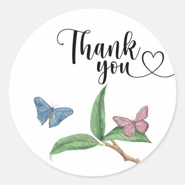 Sticker Rond Papillon aquarelle merci  (Devant)