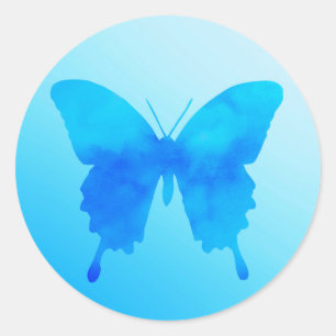 Sticker Rond Papillon aquarelle - Nuances de bleu ciel