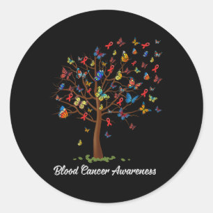 Sticker Rond Papillon Arbre Beau Rouge Ruban Cancer du Sang A