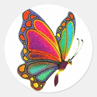 Sticker Rond Papillon arc-en-ciel