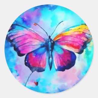 Sticker Rond Papillon arc-en-ciel 2