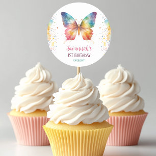 Sticker Rond Papillon Arc-en-ciel Anniversaire