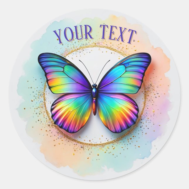 Sticker Rond Papillon Arc-en-ciel Aquarelle Pop (Devant)