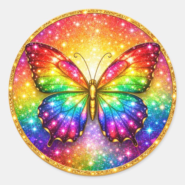 Sticker Rond Papillon Arc-en-Ciel de Luxe en Cercle (Devant)