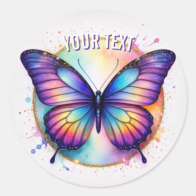 Sticker Rond Papillon Arc-en-Ciel Miroitant (Devant)