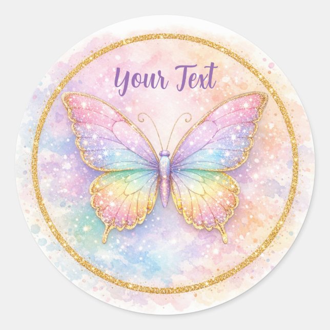 Sticker Rond Papillon Arc-en-ciel Pastel Rêve (Devant)