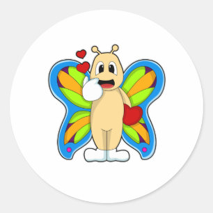 Sticker Rond Papillon au coeur
