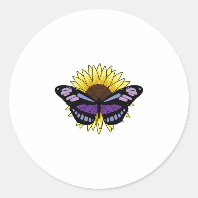 Sticker Rond Papillon au tournesol (Devant)