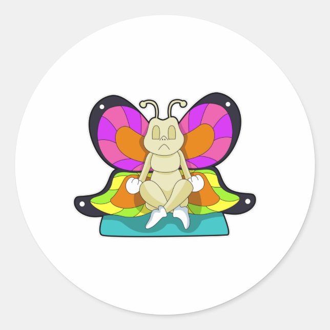 Sticker Rond Papillon au Yoga en jambe (Devant)