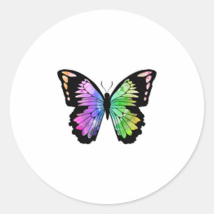 Sticker Rond Papillon aux couleurs arc-en-ciel