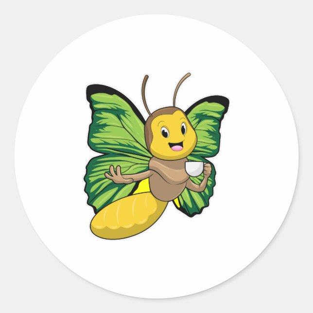 Sticker Rond Papillon avec la coupe de café (Devant)
