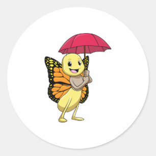 Sticker Rond Papillon avec parapluie