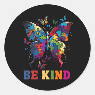 Sticker Rond Papillon Be Kind Sensibilisation sur l'autisme Moi