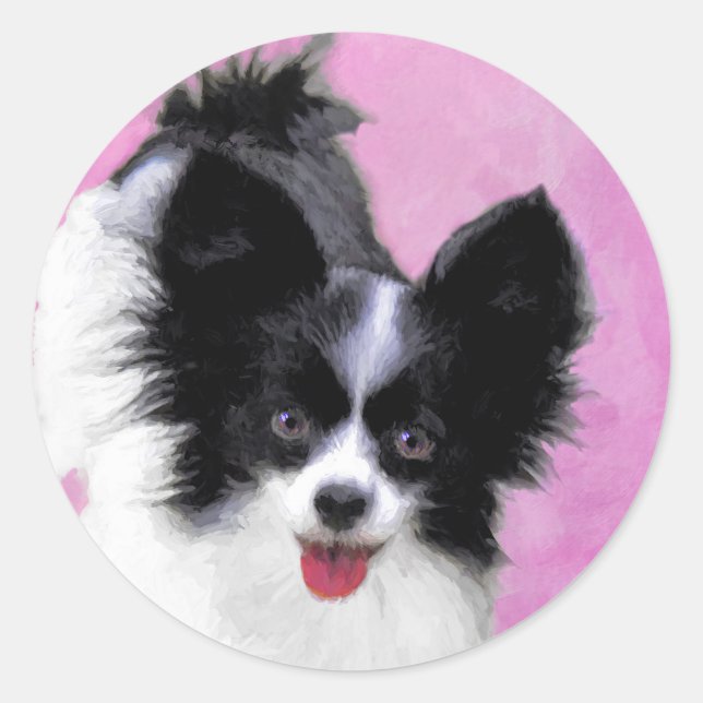 Sticker Rond Papillon (blanc et noir) Peinture - Chien Art (Devant)