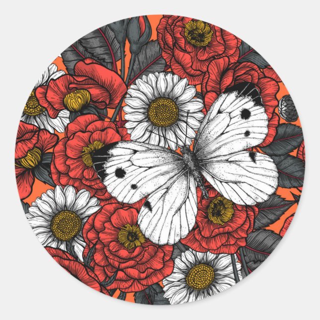 Sticker Rond Papillon blanc et rose (Devant)