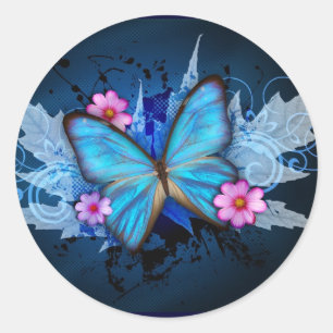 Sticker Rond Papillon bleu