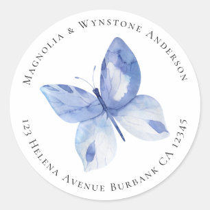 Sticker Rond Papillon bleu Adresse de retour simple