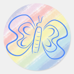 Sticker Rond Papillon bleu arc-en-ciel Aquarelle Art personnali