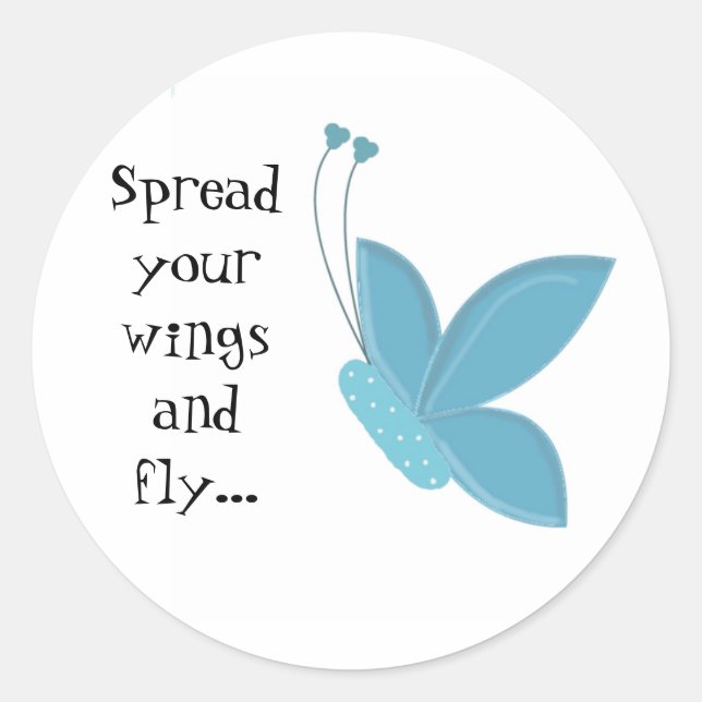 Sticker Rond Papillon Bleu avec Citation (Devant)