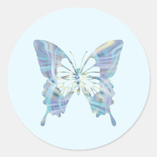 Sticker Rond Papillon bleu clair et jaune clair magique