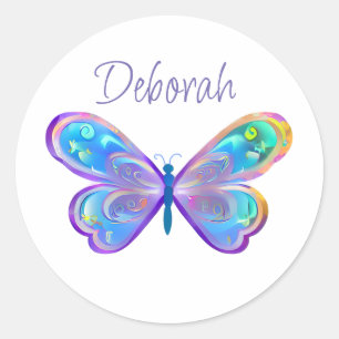 Sticker Rond Papillon bleu et violet personnalisé