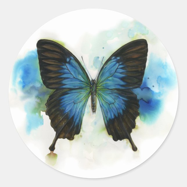 Sticker Rond Papillon bleu N'importe quelle occasion (Devant)