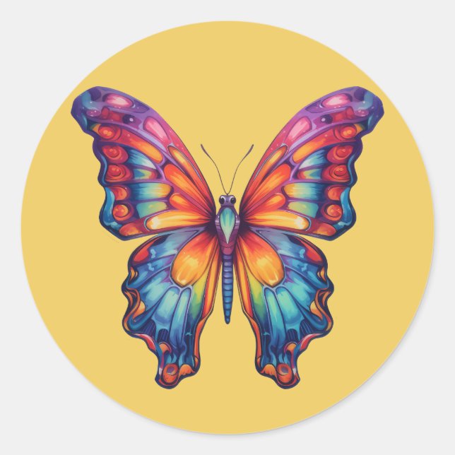 Sticker Rond Papillon Bleu Orange ailes (Devant)