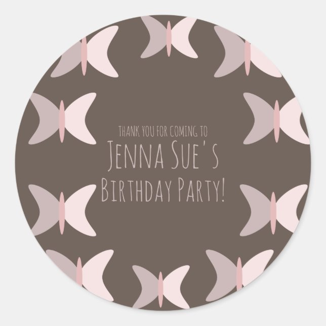 Sticker Rond Papillon bohème Pastel Pink Anniversaire (Devant)