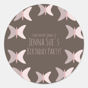 Sticker Rond Papillon Bohème Pastel Rose Anniversaire 