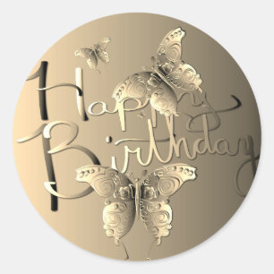Sticker Rond Papillon Bronzy "Joyeux anniversaire !"