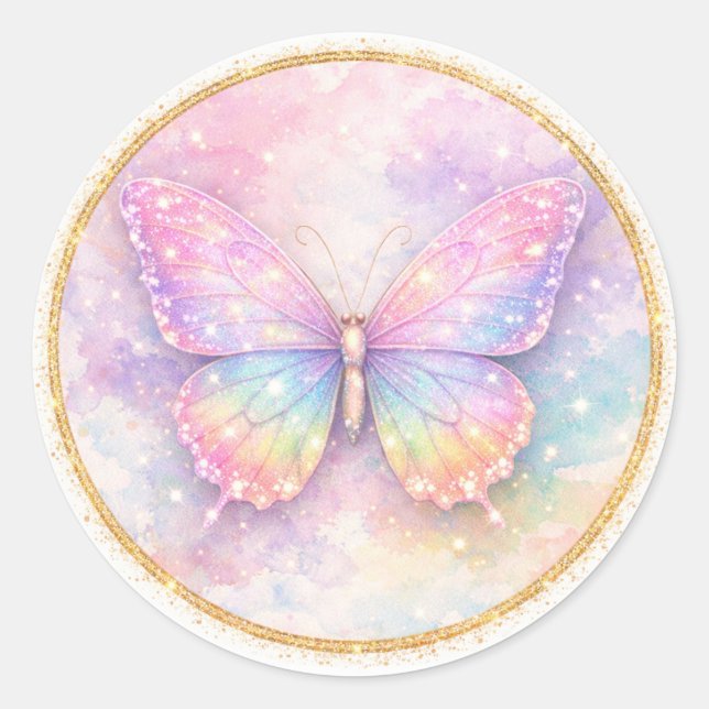 Sticker Rond Papillon Cercle Pailleté Pastel (Devant)
