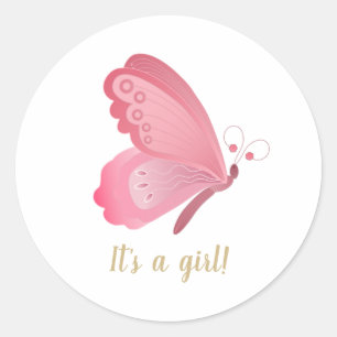 Sticker Rond Papillon C'est un Baby shower FILLE
