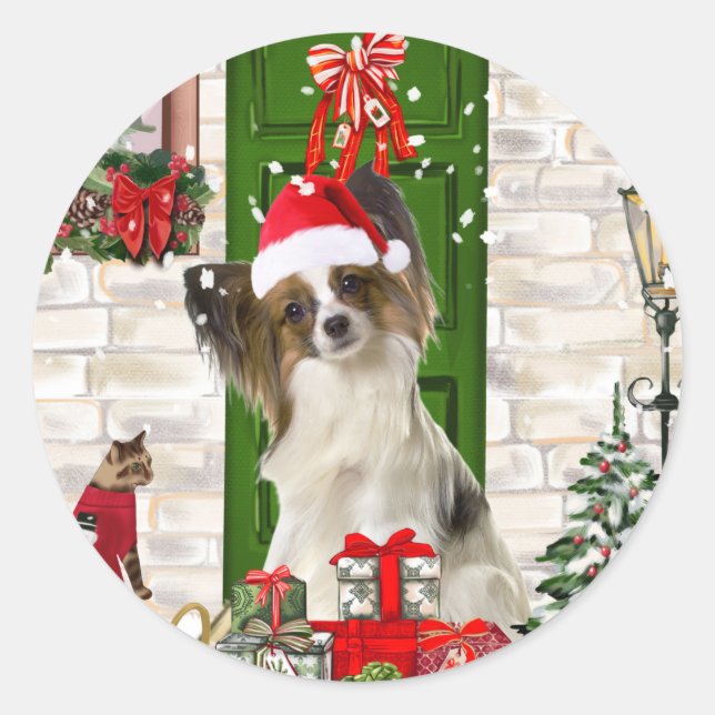 Sticker Rond Papillon Chien Noël (Devant)
