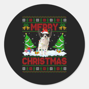 Sticker Rond Papillon Chien Noël Sweater Moche Drôle Santa Tête