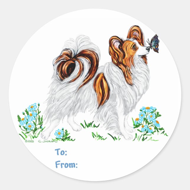 Sticker Rond Papillon Chien & Papillon OEil aux yeux (Devant)