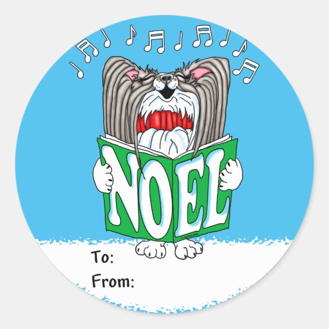 Sticker Rond Papillon Christmas Caroler BW (Devant)