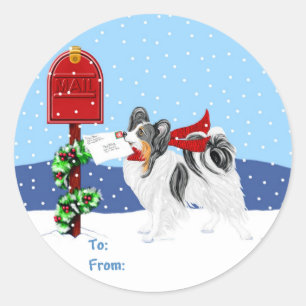 Sticker Rond Papillon Christmas Mail Tri Couleur Tags cadeaux