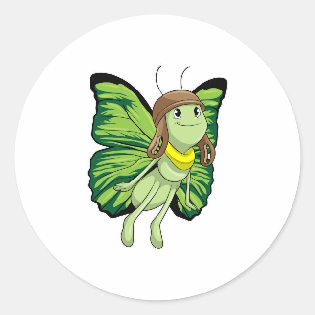 Sticker Rond Papillon comme pilote avec casquette pilote (Devant)