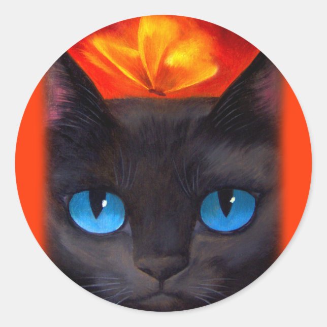 Sticker Rond Papillon de chat noir Peinture Art - Multi (Devant)