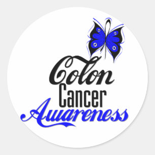 Sticker Rond Papillon de conscience de cancer du colon
