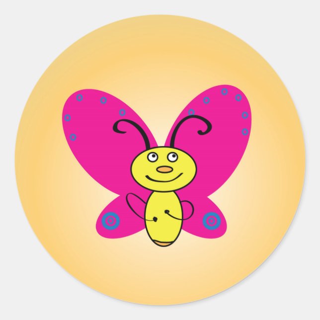 Sticker Rond Papillon de dessin animé Visage drôle (Devant)