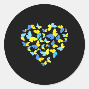 Sticker Rond Papillon de drapeau d'Ukraine Cœur Vintage Amour U