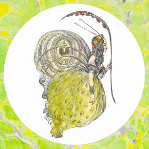Sticker Rond Papillon de fantaisie mignon vintage Fée avec des