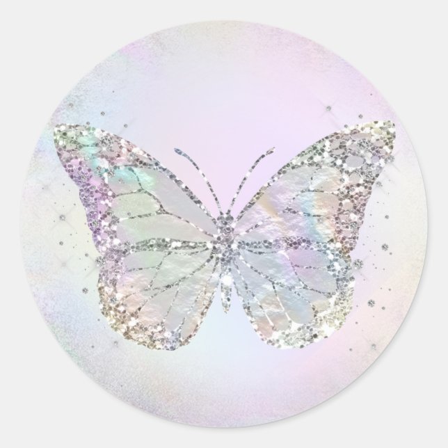 Sticker Rond papillon de feuille iridescente simulé (Devant)